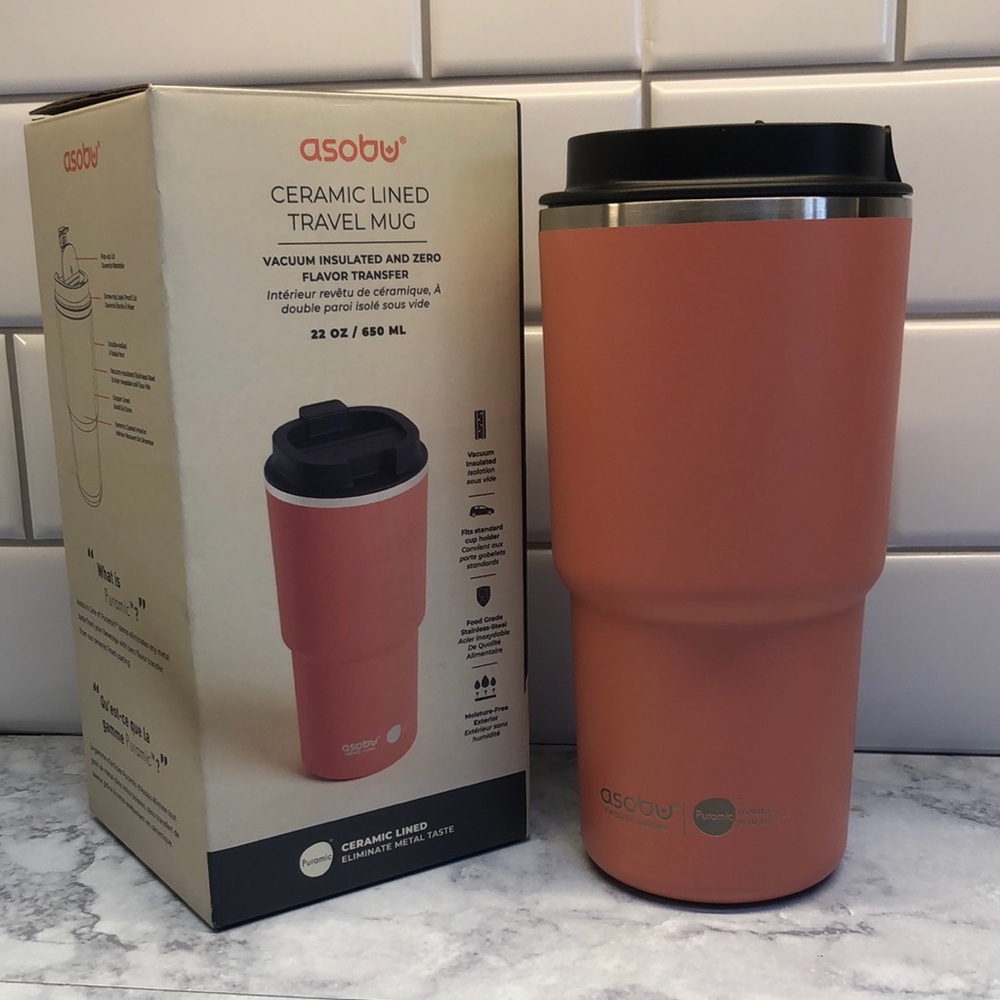 Asobu Ceramic Lined Travel Mug - salmon/pink